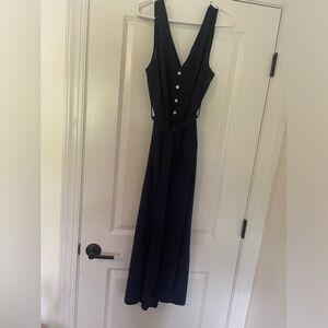 Navy polyester belted jumpsuit